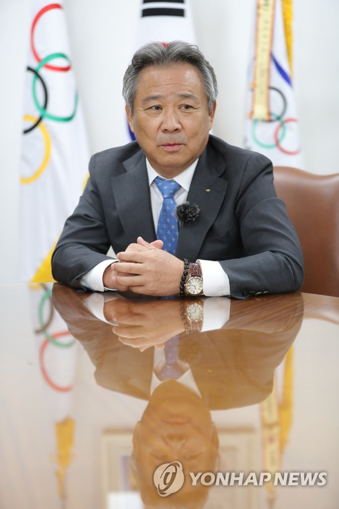Lee Kee-heung, president of the Korean Sport & Olympic Committee, speaks to Yonhap News Agency during an interview in his office at the KSOC headquarters in Seoul on Sept. 29, 2020. (Yonhap)