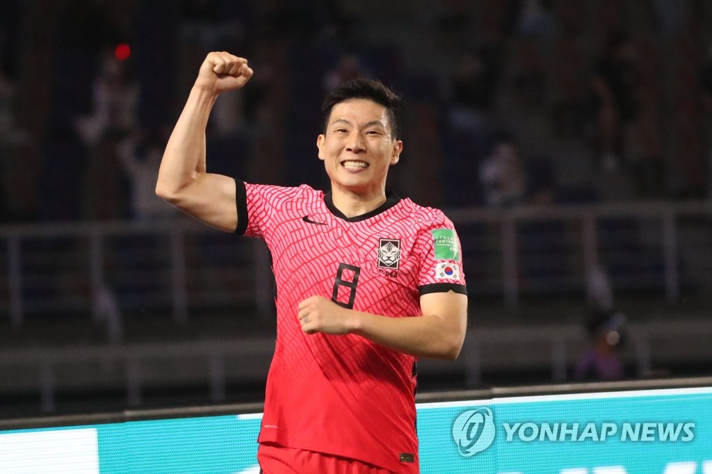 In this file photo from June 5, 2021, Nam Tae-hee of South Korea celebrates his goal against Turkmenistan during the teams' Group H match in the second round of the Asian qualification for the 2022 FIFA World Cup at Goyang Stadium in Goyang, Gyeonggi Province. (Yonhap)