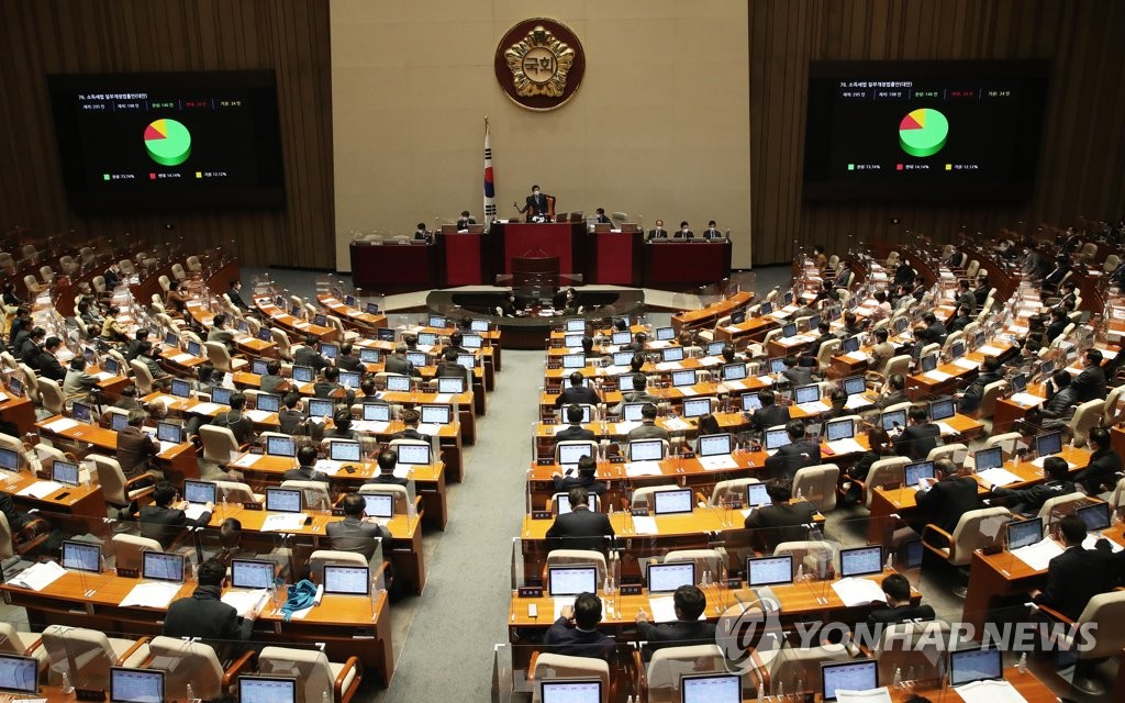 The National Assembly holds a plenary session at the Assembly compound in Seoul on Dec. 2, 2021. (Pool photo) (Yonhap)
