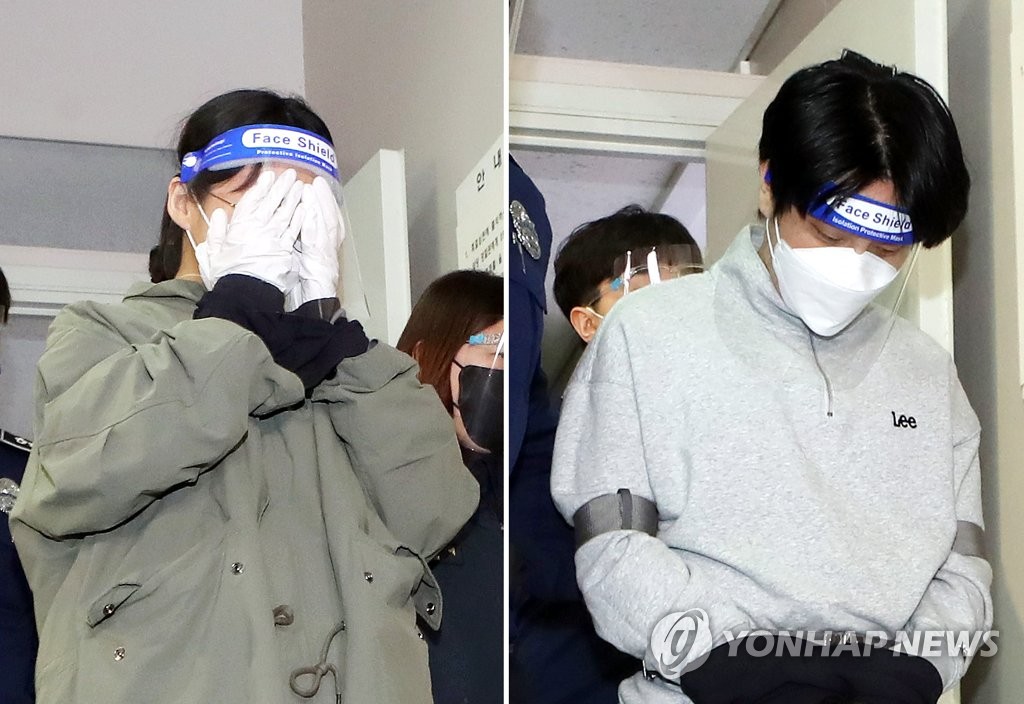 These photos show Lee Eun-hae (L), 31, and her extramarital lover, Cho Hyun-soo, 30, who stand accused of murder in the drowning death of her husband in 2019. (Yonhap)