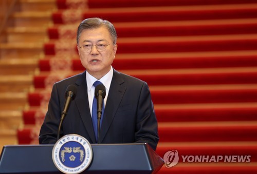 演説する文大統領＝９日、ソウル（聯合ニュース）