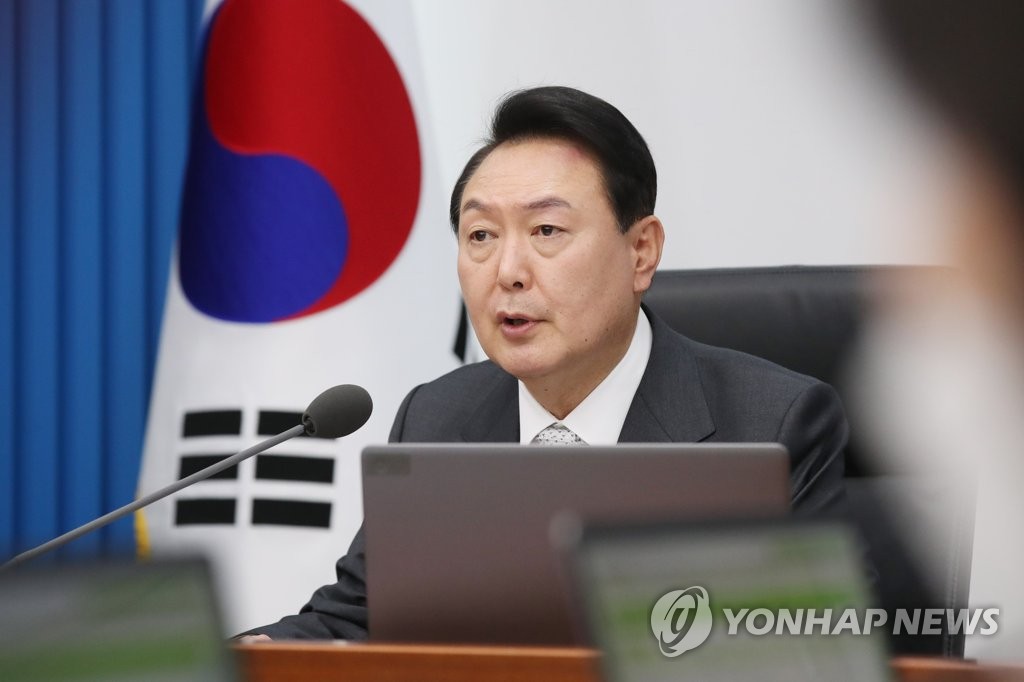 President Yoon Suk-yeol speaks during a Cabinet meeting at the presidential office in Yongsan, Seoul, on May 12, 2022. (Pool photo) (Yonhap)