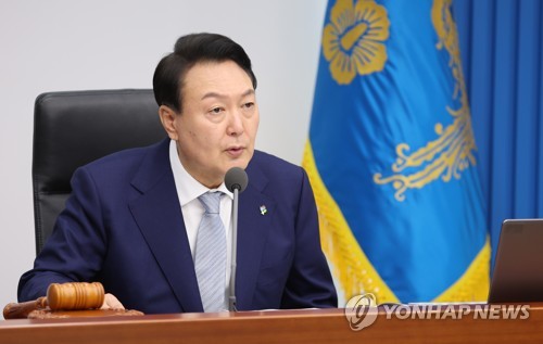 President Yoon Suk-yeol speaks during a Cabinet meeting at the presidential office in Seoul on June 7, 2022. (Yonhap)