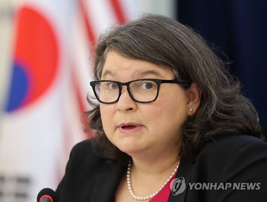 Thea Kendler, U.S. assistant secretary of commerce for export administration, speaks during a media roundtable in the compound of the U.S. Embassy in South Korea, on Nov. 10, 2022. (Yonhap)