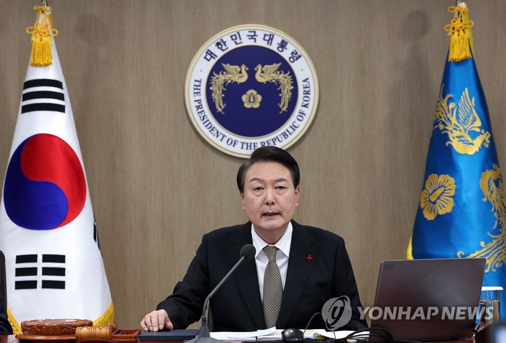 President Yoon Suk Yeol speaks during a Cabinet meeting at the presidential office in Seoul on Dec. 27, 2022. (Yonhap)