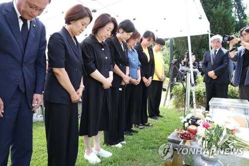 노회찬 묘소 앞에서 묵념하는 정의당
