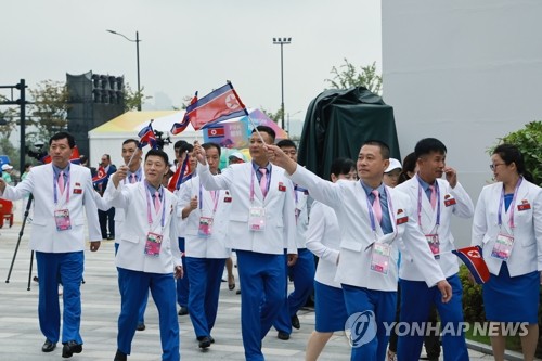 [아시안게임] 북한 선수단, 개막 하루전 입촌식…"좋은 성과 기대"