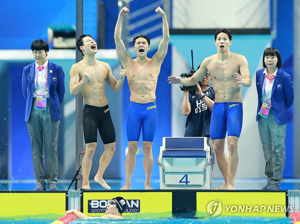 アジア大会競泳 リレーで韓国史上初の金 聯合ニュース